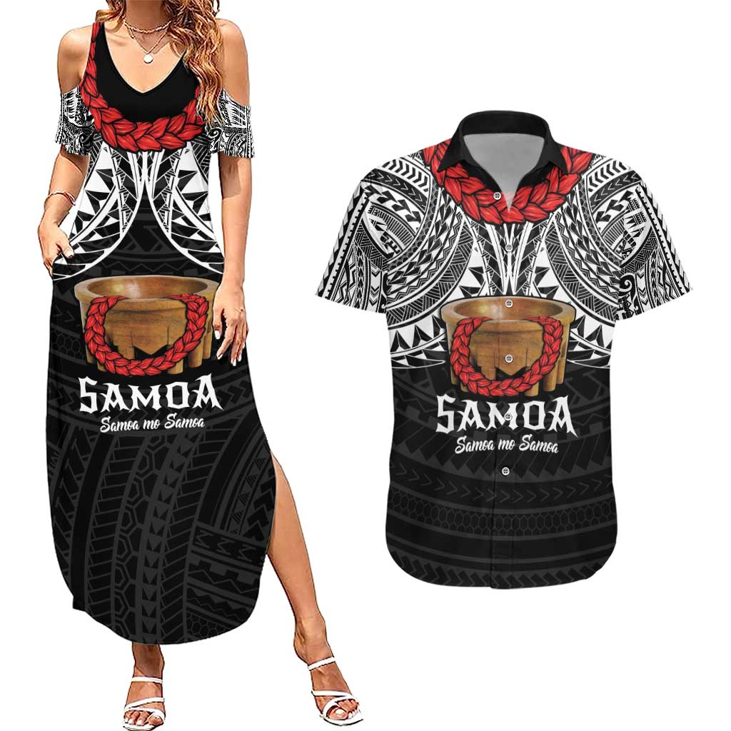 Samoan Tanoa Kava Bowl Ula Fala Couples Matching Summer Maxi Dress and Hawaiian Shirt Polynesian Tribal Vibe