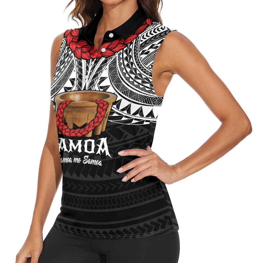Samoan Tanoa Kava Bowl Ula Fala Women Sleeveless Polo Shirt Polynesian Tribal Vibe