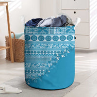 Fiji Marau na Kerisimasi Laundry Basket Aqua Tagimoucia Tapa Masi Tribal - Polynesian Pride