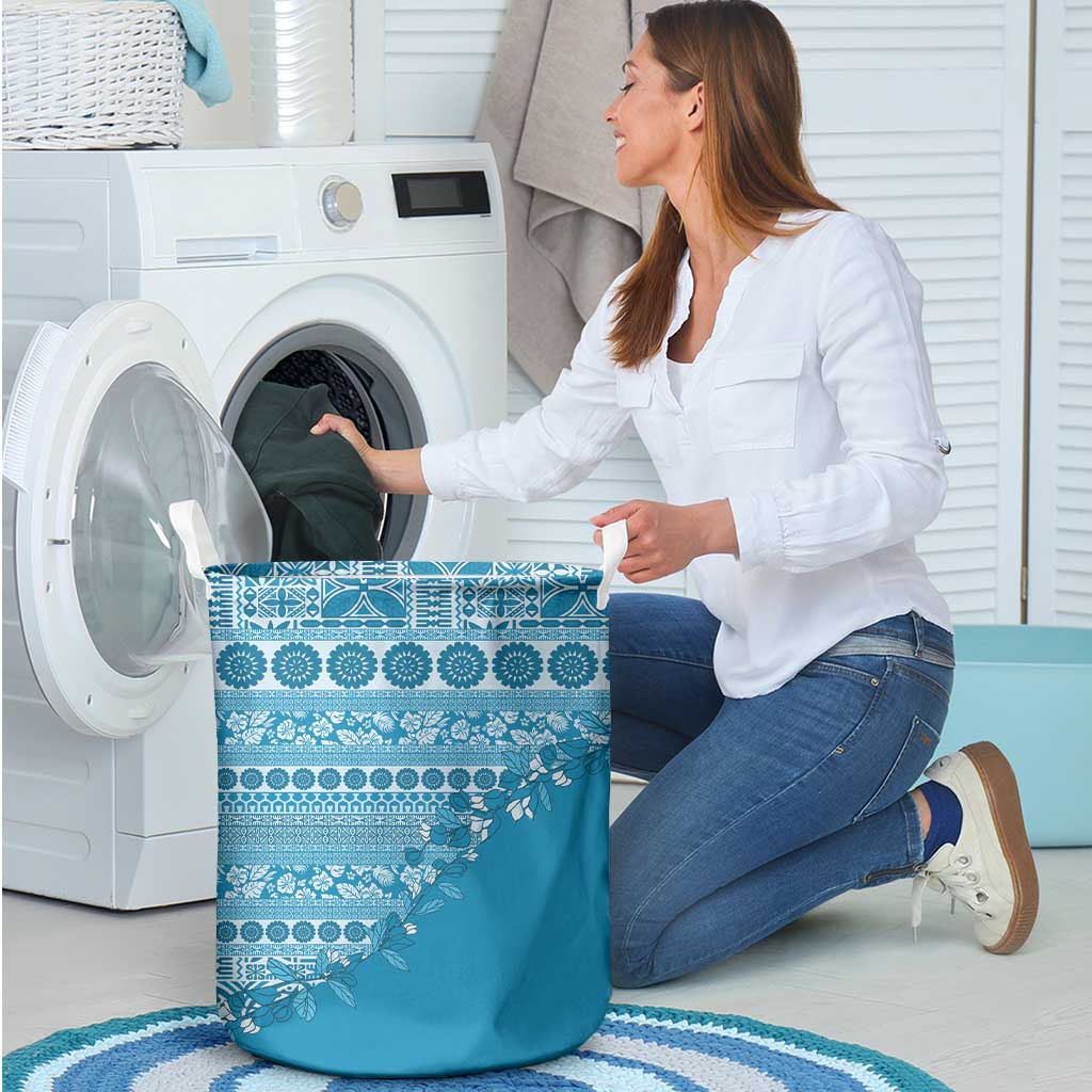 Fiji Marau na Kerisimasi Laundry Basket Aqua Tagimoucia Tapa Masi Tribal - Polynesian Pride