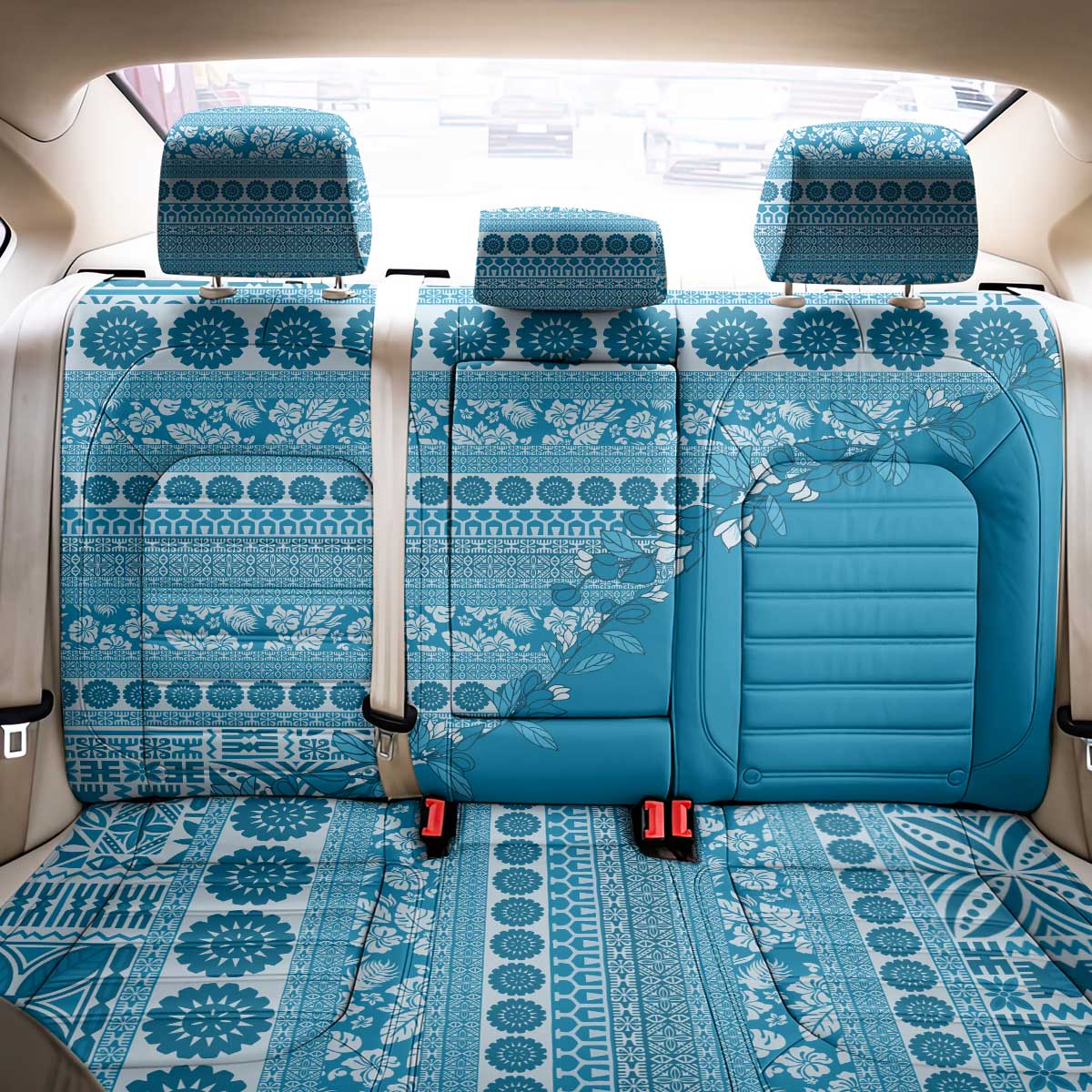 Fiji Marau na Kerisimasi Back Car Seat Cover Aqua Tagimoucia Tapa Masi Tribal - Polynesian Pride