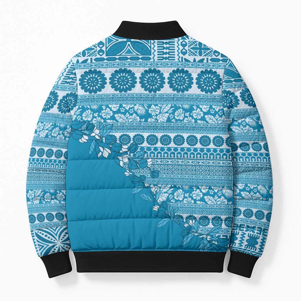 Fiji Marau na Kerisimasi Bomber Puffer Jacket Aqua Tagimoucia Tapa Masi Tribal - Polynesian Pride