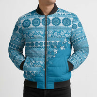Fiji Marau na Kerisimasi Bomber Puffer Jacket Aqua Tagimoucia Tapa Masi Tribal - Polynesian Pride