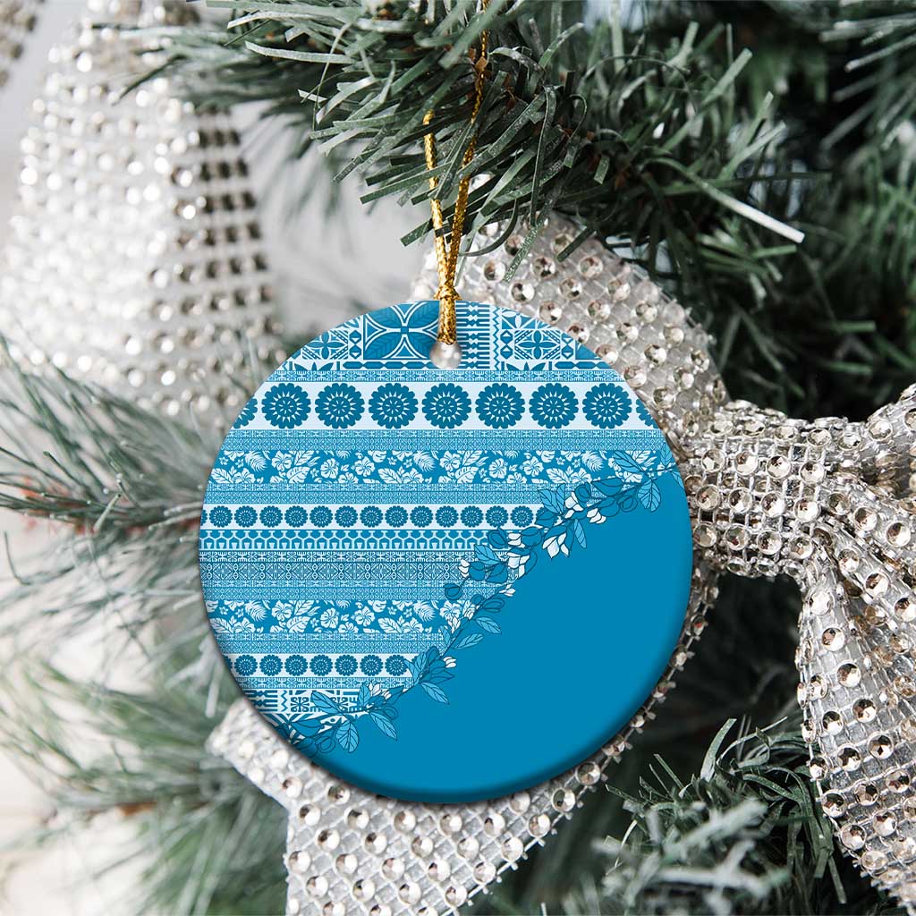 Fiji Marau na Kerisimasi Ceramic Ornament Aqua Tagimoucia Tapa Masi Tribal - Polynesian Pride