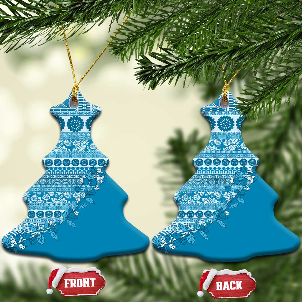 Fiji Marau na Kerisimasi Ceramic Ornament Aqua Tagimoucia Tapa Masi Tribal - Polynesian Pride