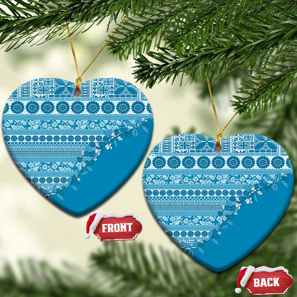 Fiji Marau na Kerisimasi Ceramic Ornament Aqua Tagimoucia Tapa Masi Tribal - Polynesian Pride