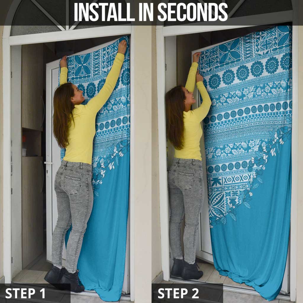 Fiji Marau na Kerisimasi Door Cover Aqua Tagimoucia Tapa Masi Tribal - Polynesian Pride