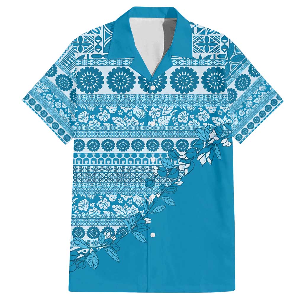Fiji Marau na Kerisimasi Family Matching Long Sleeve Bodycon Dress and Hawaiian Shirt Aqua Tagimoucia Tapa Masi Tribal - Polynesian Pride