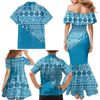Fiji Marau na Kerisimasi Family Matching Mermaid Dress and Hawaiian Shirt Aqua Tagimoucia Tapa Masi Tribal - Polynesian Pride