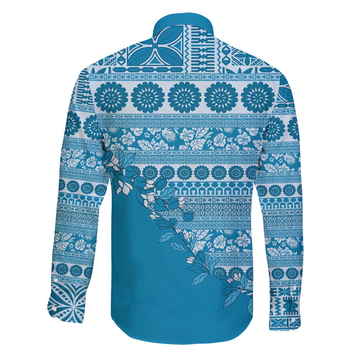 Fiji Marau na Kerisimasi Family Matching Off The Shoulder Long Sleeve Dress and Hawaiian Shirt Aqua Tagimoucia Tapa Masi Tribal - Polynesian Pride