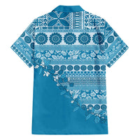 Fiji Marau na Kerisimasi Family Matching Off Shoulder Short Dress and Hawaiian Shirt Aqua Tagimoucia Tapa Masi Tribal - Polynesian Pride