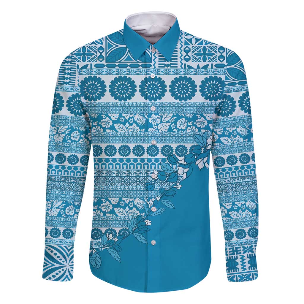 Fiji Marau na Kerisimasi Family Matching Off Shoulder Short Dress and Hawaiian Shirt Aqua Tagimoucia Tapa Masi Tribal - Polynesian Pride