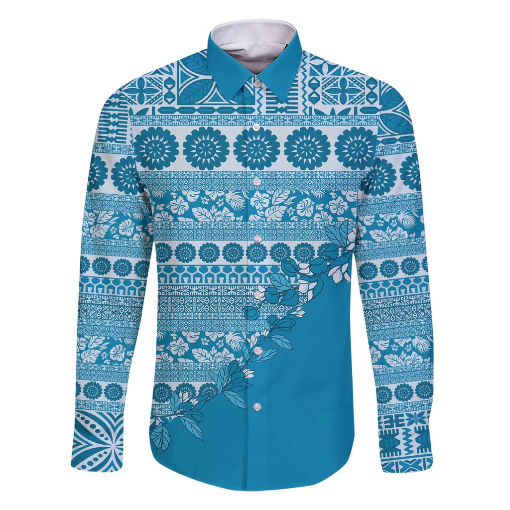 Fiji Marau na Kerisimasi Family Matching Short Sleeve Bodycon Dress and Hawaiian Shirt Aqua Tagimoucia Tapa Masi Tribal - Polynesian Pride