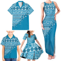 Fiji Marau na Kerisimasi Family Matching Tank Maxi Dress and Hawaiian Shirt Aqua Tagimoucia Tapa Masi Tribal - Polynesian Pride