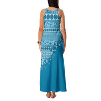 Fiji Marau na Kerisimasi Family Matching Tank Maxi Dress and Hawaiian Shirt Aqua Tagimoucia Tapa Masi Tribal - Polynesian Pride