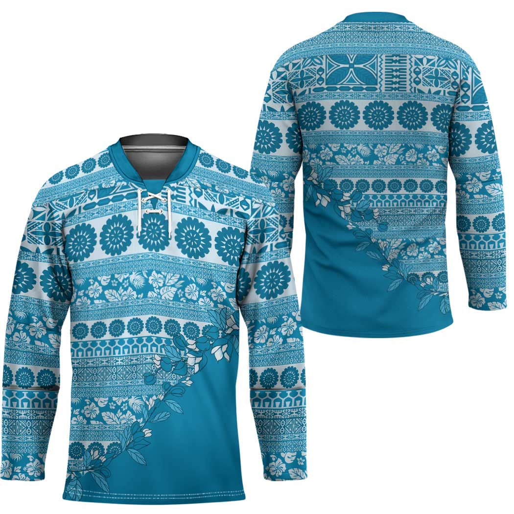 Fiji Marau na Kerisimasi Hockey Jersey Aqua Tagimoucia Tapa Masi Tribal - Polynesian Pride