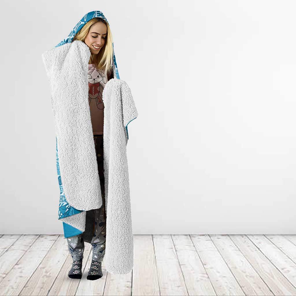 Fiji Marau na Kerisimasi Hooded Blanket Aqua Tagimoucia Tapa Masi Tribal - Polynesian Pride