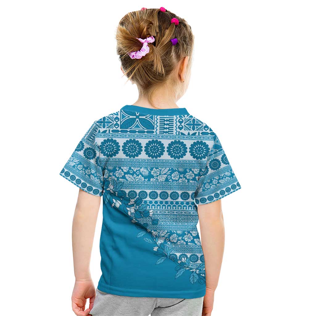 Fiji Marau na Kerisimasi Kid T Shirt Aqua Tagimoucia Tapa Masi Tribal - Polynesian Pride