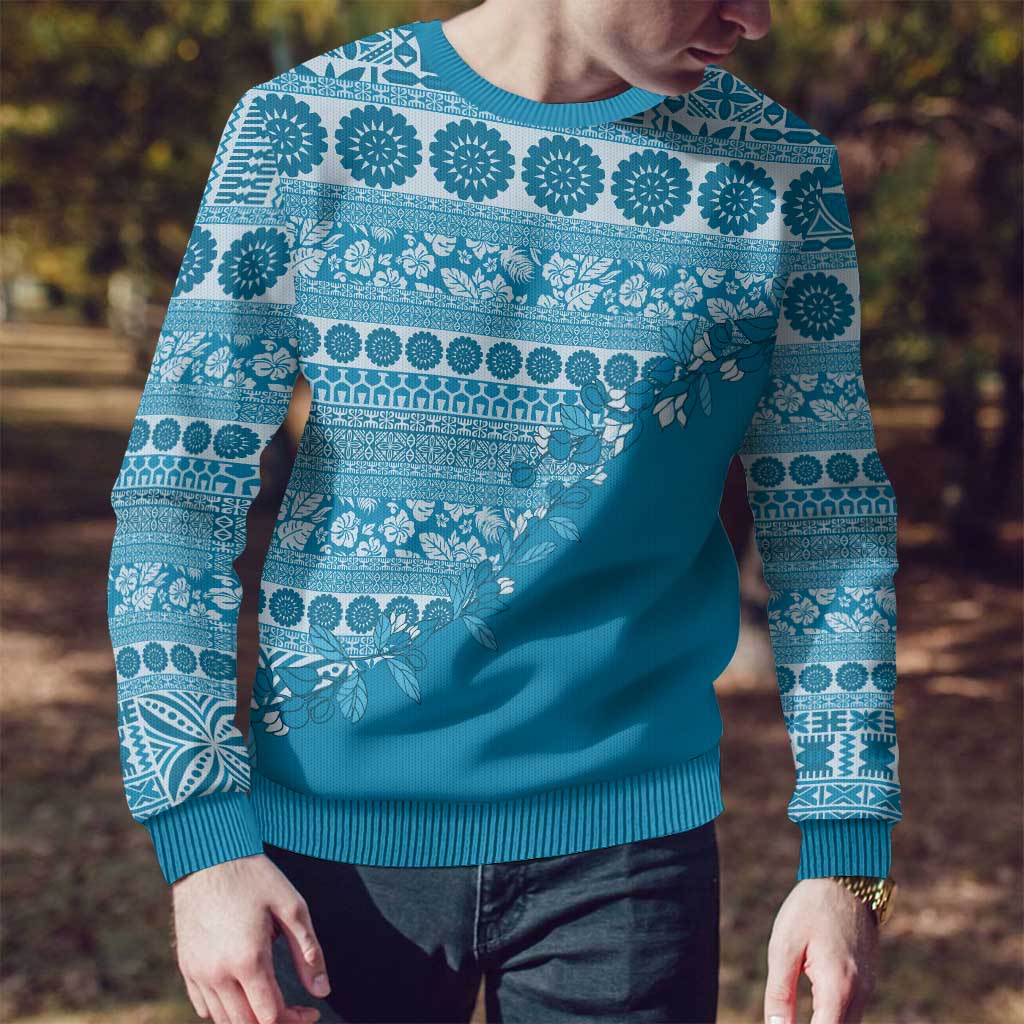 Fiji Marau na Kerisimasi Ugly Christmas Sweater Aqua Tagimoucia Tapa Masi Tribal - Polynesian Pride