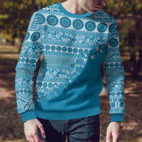 Fiji Marau na Kerisimasi Ugly Christmas Sweater Aqua Tagimoucia Tapa Masi Tribal - Polynesian Pride