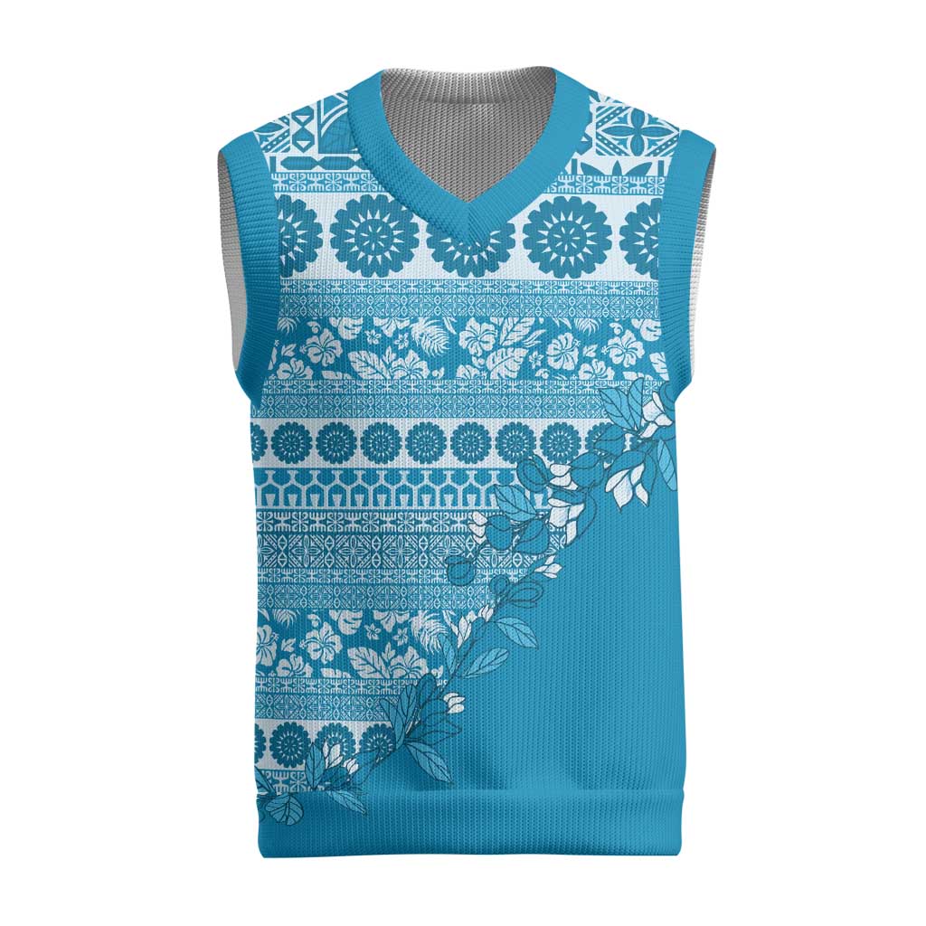Fiji Marau na Kerisimasi Christmas Knitted V-Neck Vest Aqua Tagimoucia Tapa Masi Tribal - Polynesian Pride