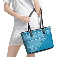 Fiji Marau na Kerisimasi Leather Tote Bag Aqua Tagimoucia Tapa Masi Tribal - Polynesian Pride