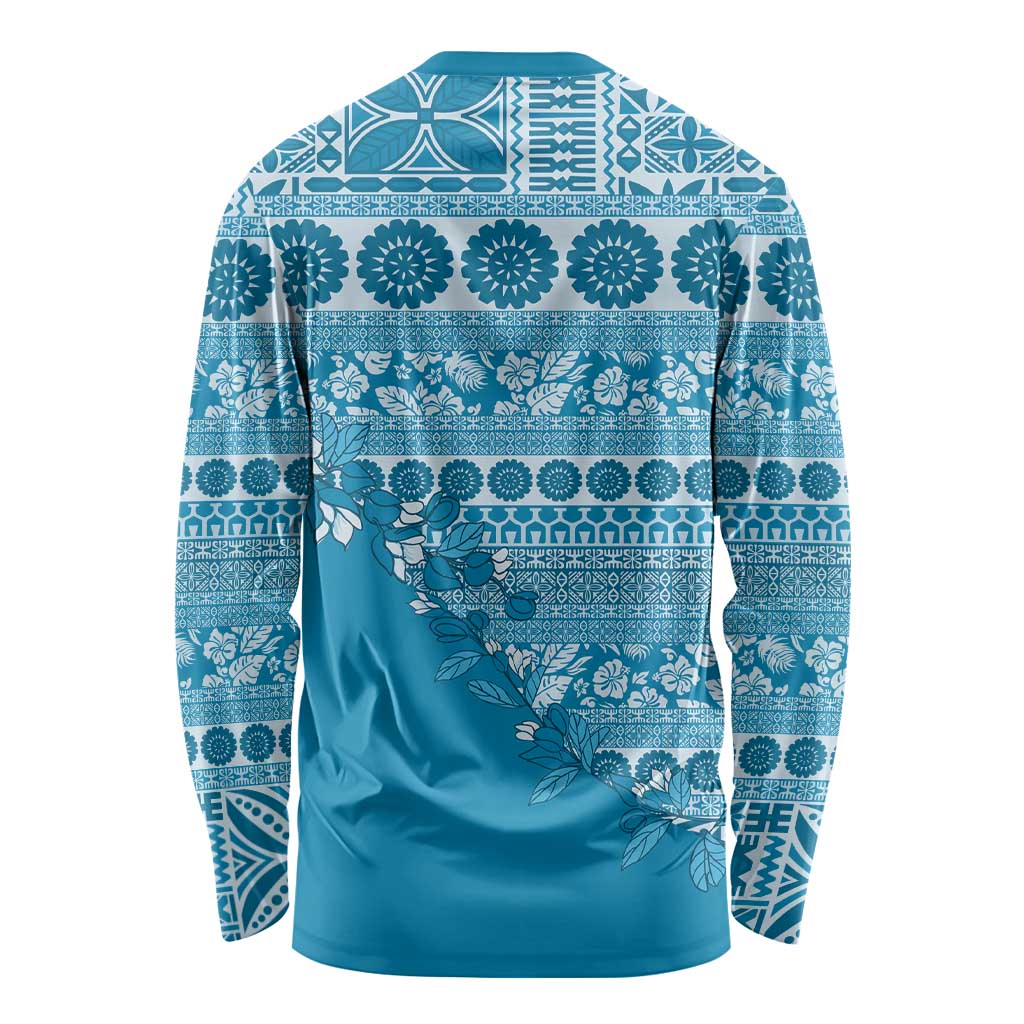 Fiji Marau na Kerisimasi Long Sleeve Shirt Aqua Tagimoucia Tapa Masi Tribal - Polynesian Pride