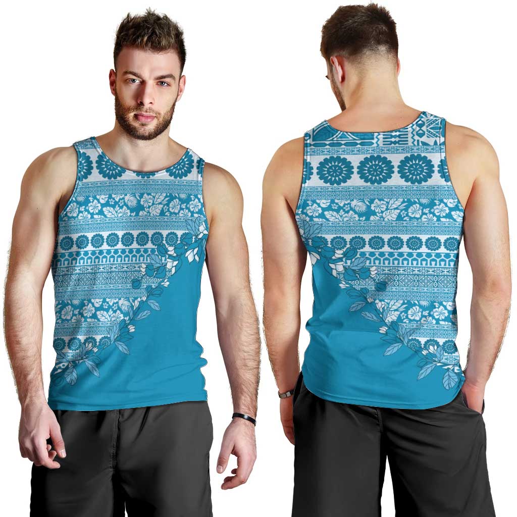 Fiji Marau na Kerisimasi Men Tank Top Aqua Tagimoucia Tapa Masi Tribal - Polynesian Pride