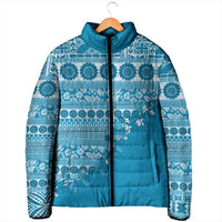 Fiji Marau na Kerisimasi Padded Jacket Aqua Tagimoucia Tapa Masi Tribal - Polynesian Pride