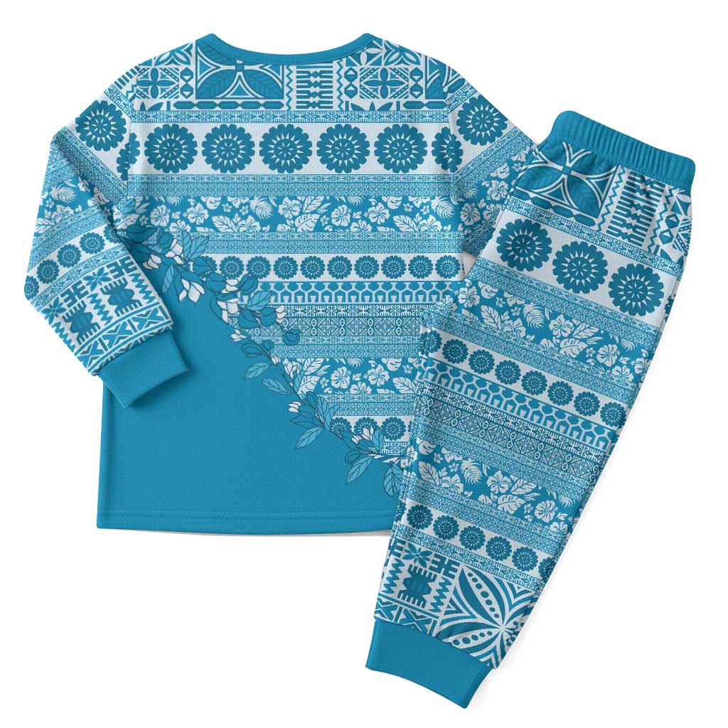 Fiji Marau na Kerisimasi Christmas Pajama Set Aqua Tagimoucia Tapa Masi Tribal - Polynesian Pride