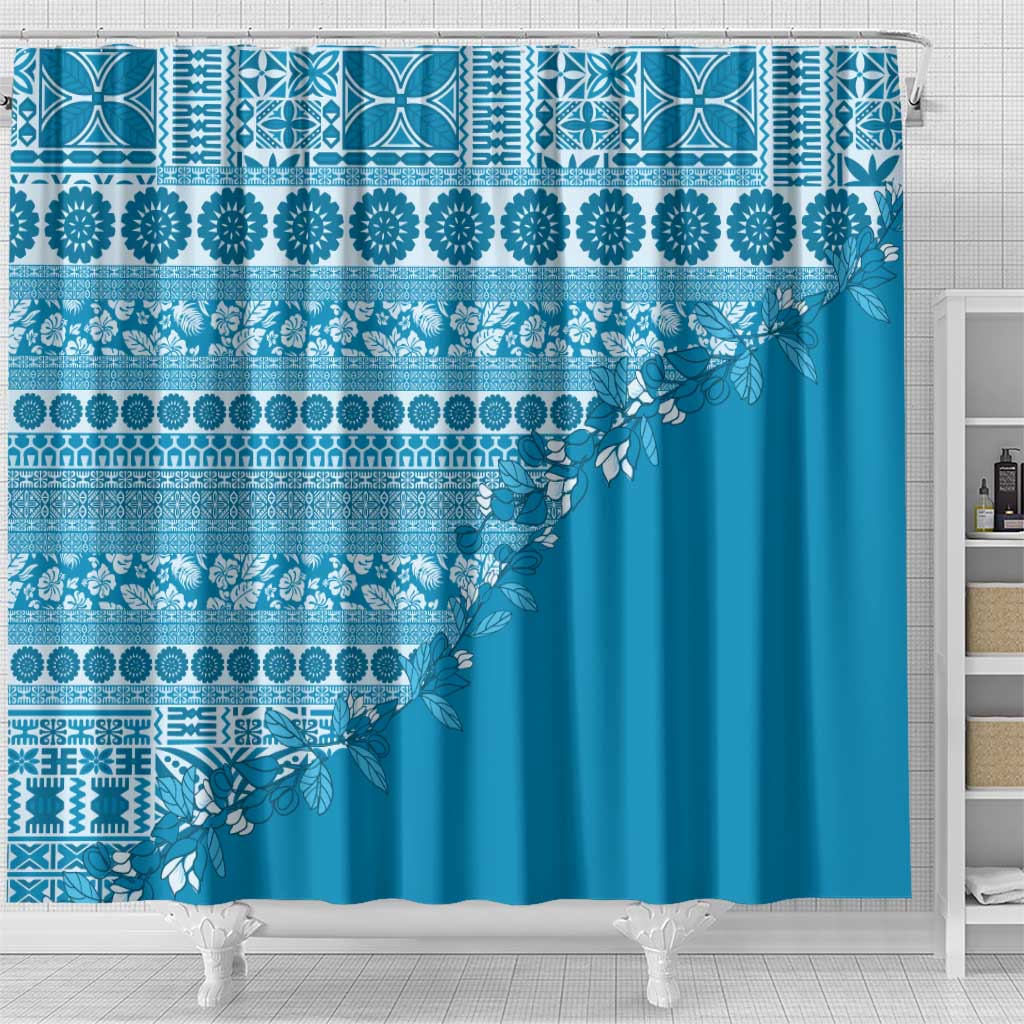 Fiji Marau na Kerisimasi Shower Curtain Aqua Tagimoucia Tapa Masi Tribal - Polynesian Pride
