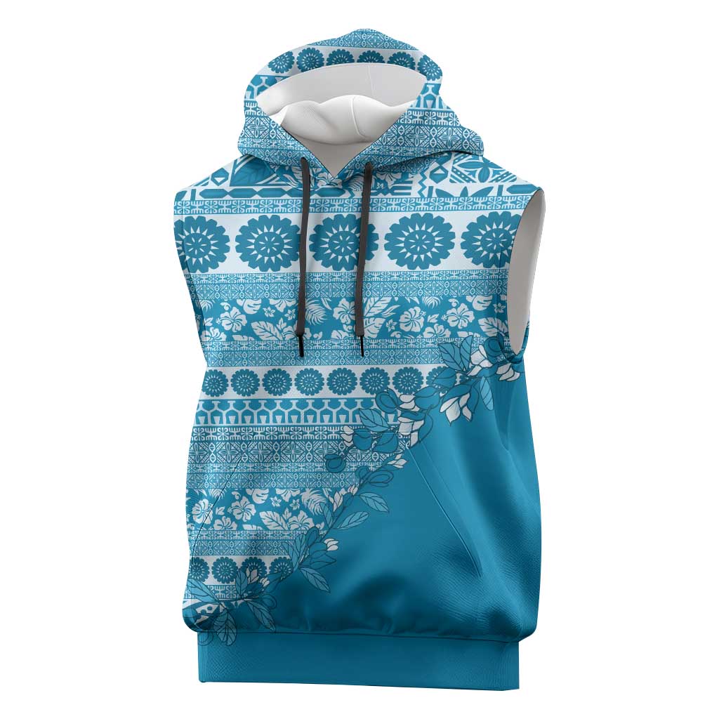 Fiji Marau na Kerisimasi Sleeveless Hoodie Aqua Tagimoucia Tapa Masi Tribal - Polynesian Pride