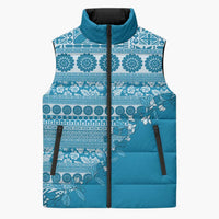 Fiji Marau na Kerisimasi Sleeveless Puffer Jacket Aqua Tagimoucia Tapa Masi Tribal - Polynesian Pride