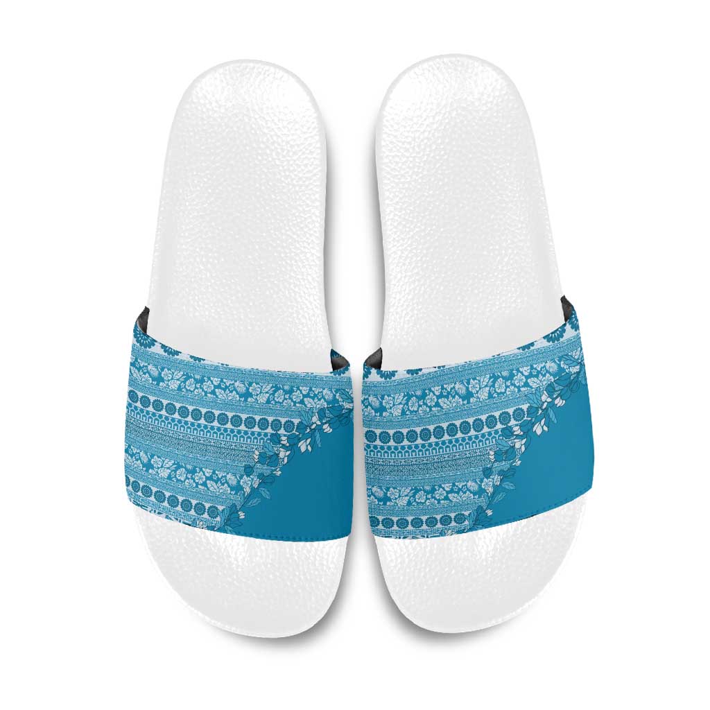 Fiji Marau na Kerisimasi Slide Sandals Aqua Tagimoucia Tapa Masi Tribal - Polynesian Pride