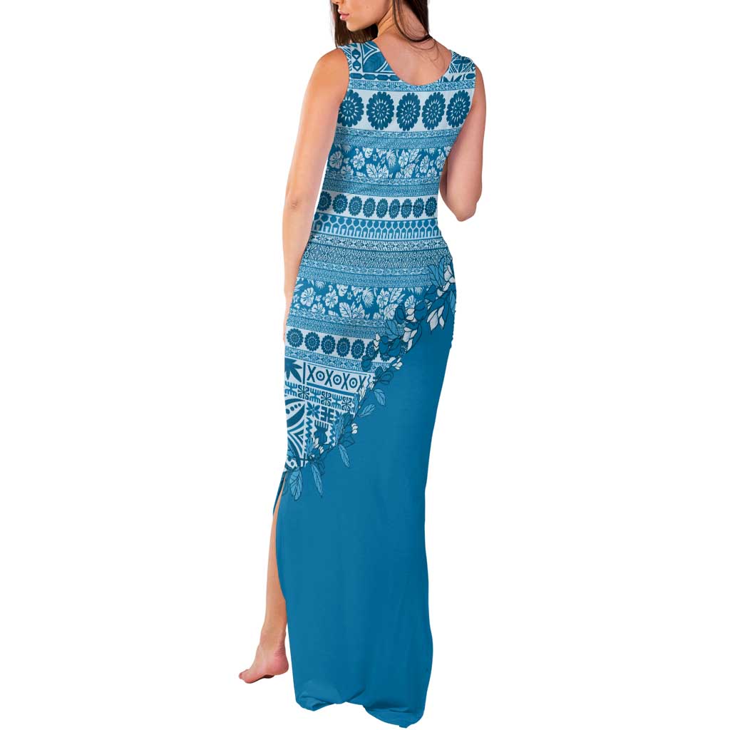 Fiji Marau na Kerisimasi Tank Maxi Dress Aqua Tagimoucia Tapa Masi Tribal - Polynesian Pride