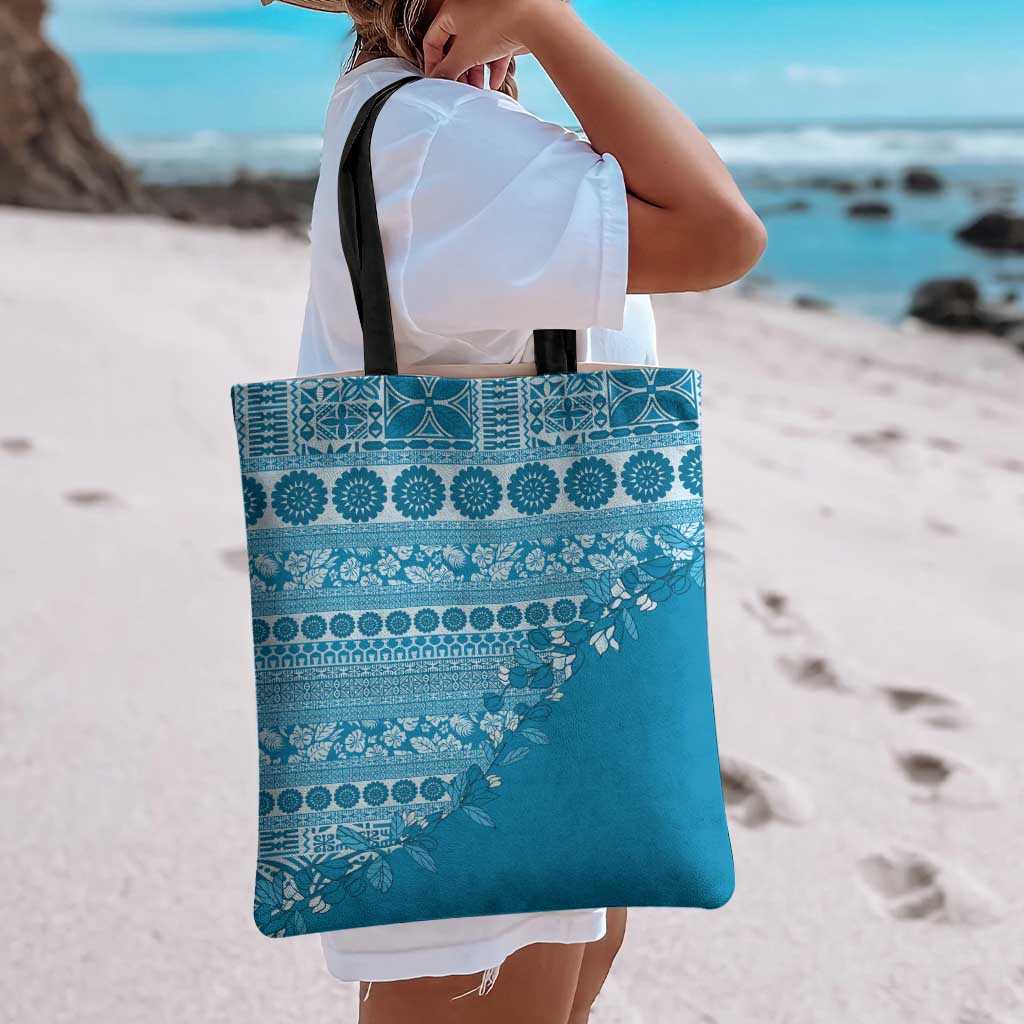 Fiji Marau na Kerisimasi Tote Bag Aqua Tagimoucia Tapa Masi Tribal - Polynesian Pride