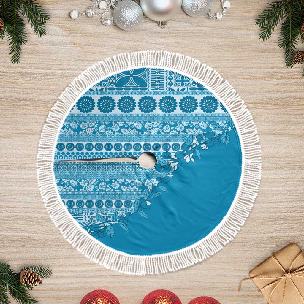 Fiji Marau na Kerisimasi Tree Skirt Aqua Tagimoucia Tapa Masi Tribal LT9 Fringed Aqua - Polynesian Pride