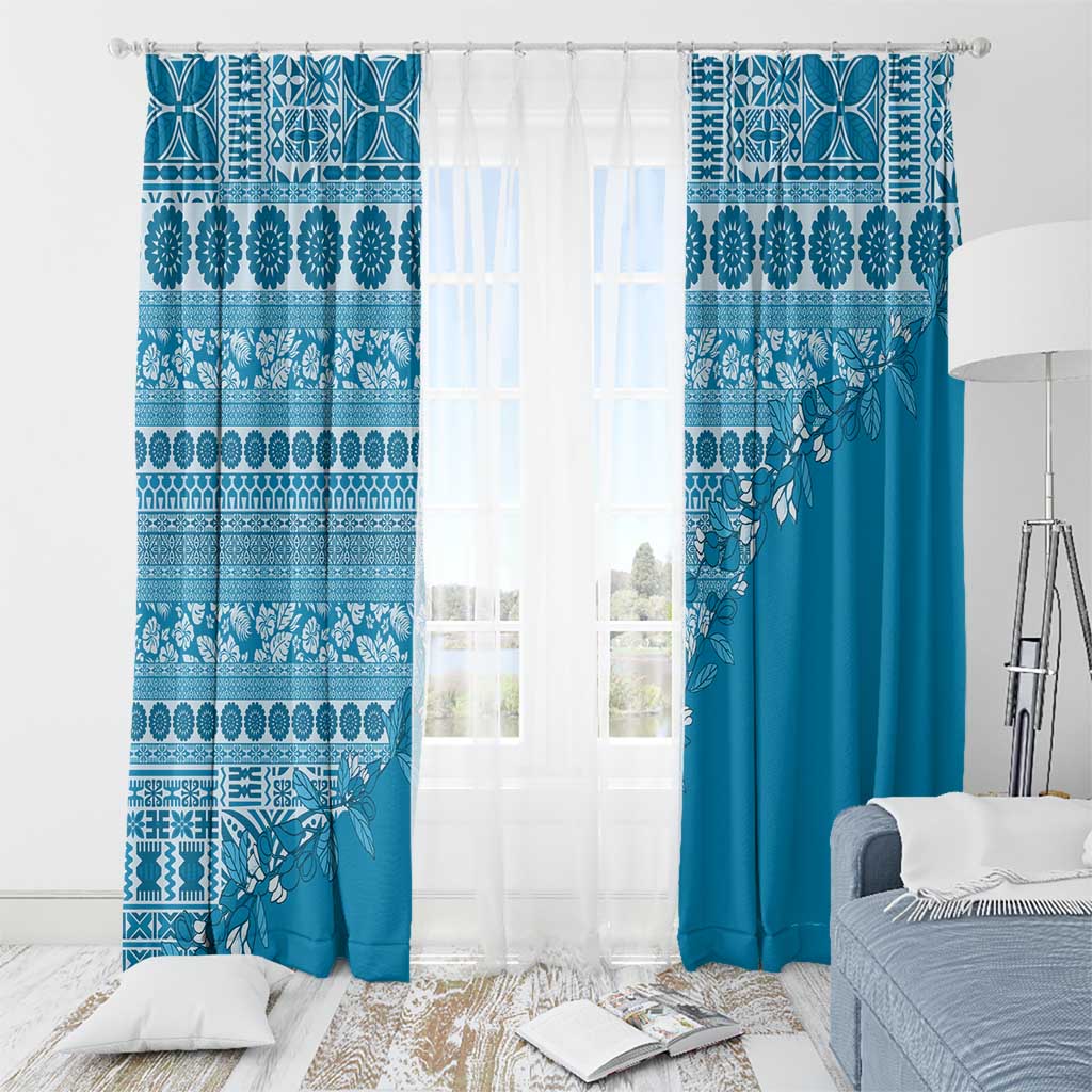Fiji Marau na Kerisimasi Window Curtain Aqua Tagimoucia Tapa Masi Tribal - Polynesian Pride