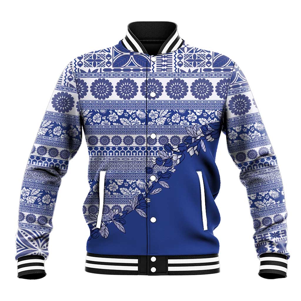Fiji Marau na Kerisimasi Baseball Jacket Blue Tagimoucia Tapa Masi Tribal - Polynesian Pride