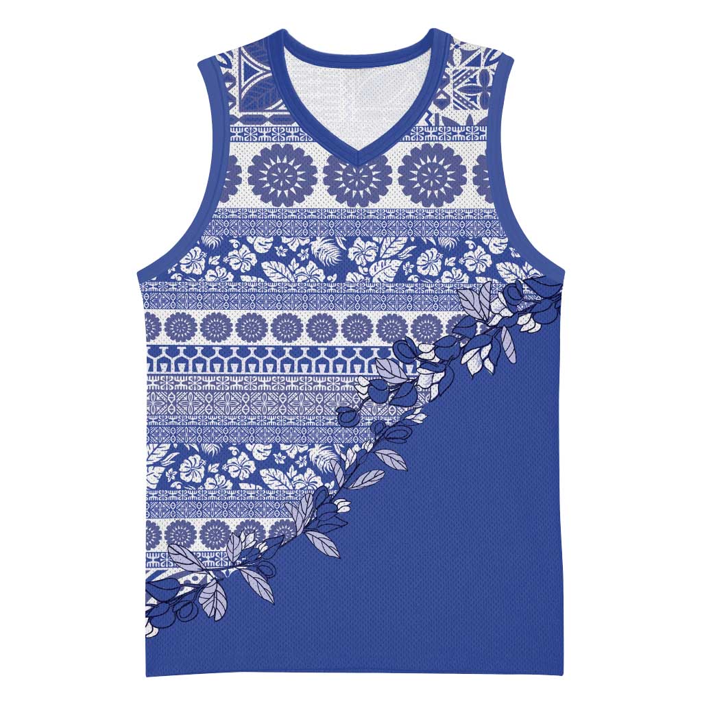Fiji Marau na Kerisimasi Basketball Jersey Blue Tagimoucia Tapa Masi Tribal - Polynesian Pride