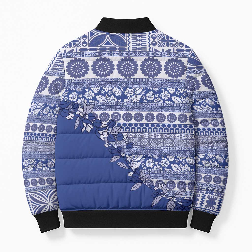 Fiji Marau na Kerisimasi Bomber Puffer Jacket Blue Tagimoucia Tapa Masi Tribal - Polynesian Pride