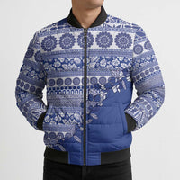 Fiji Marau na Kerisimasi Bomber Puffer Jacket Blue Tagimoucia Tapa Masi Tribal - Polynesian Pride