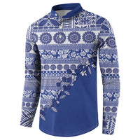 Fiji Marau na Kerisimasi Button Sweatshirt Blue Tagimoucia Tapa Masi Tribal - Polynesian Pride