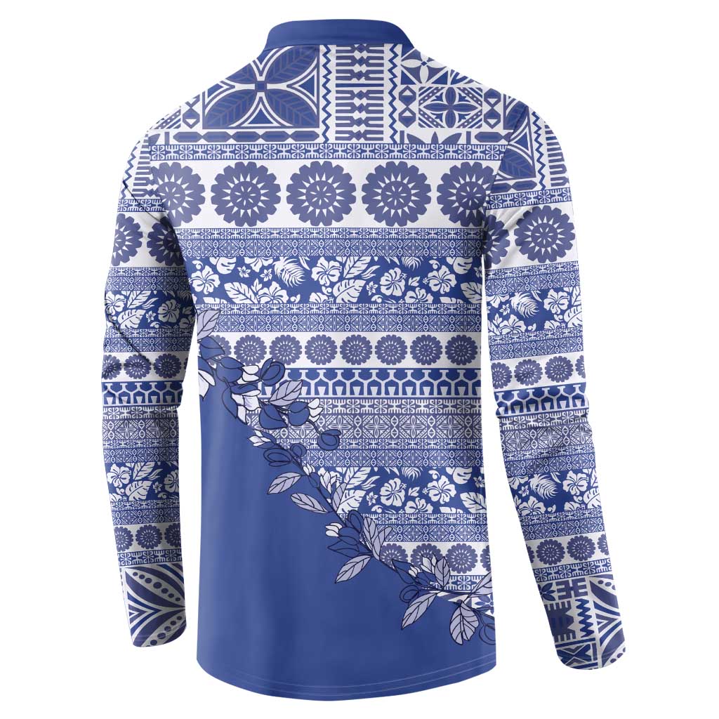 Fiji Marau na Kerisimasi Button Sweatshirt Blue Tagimoucia Tapa Masi Tribal - Polynesian Pride