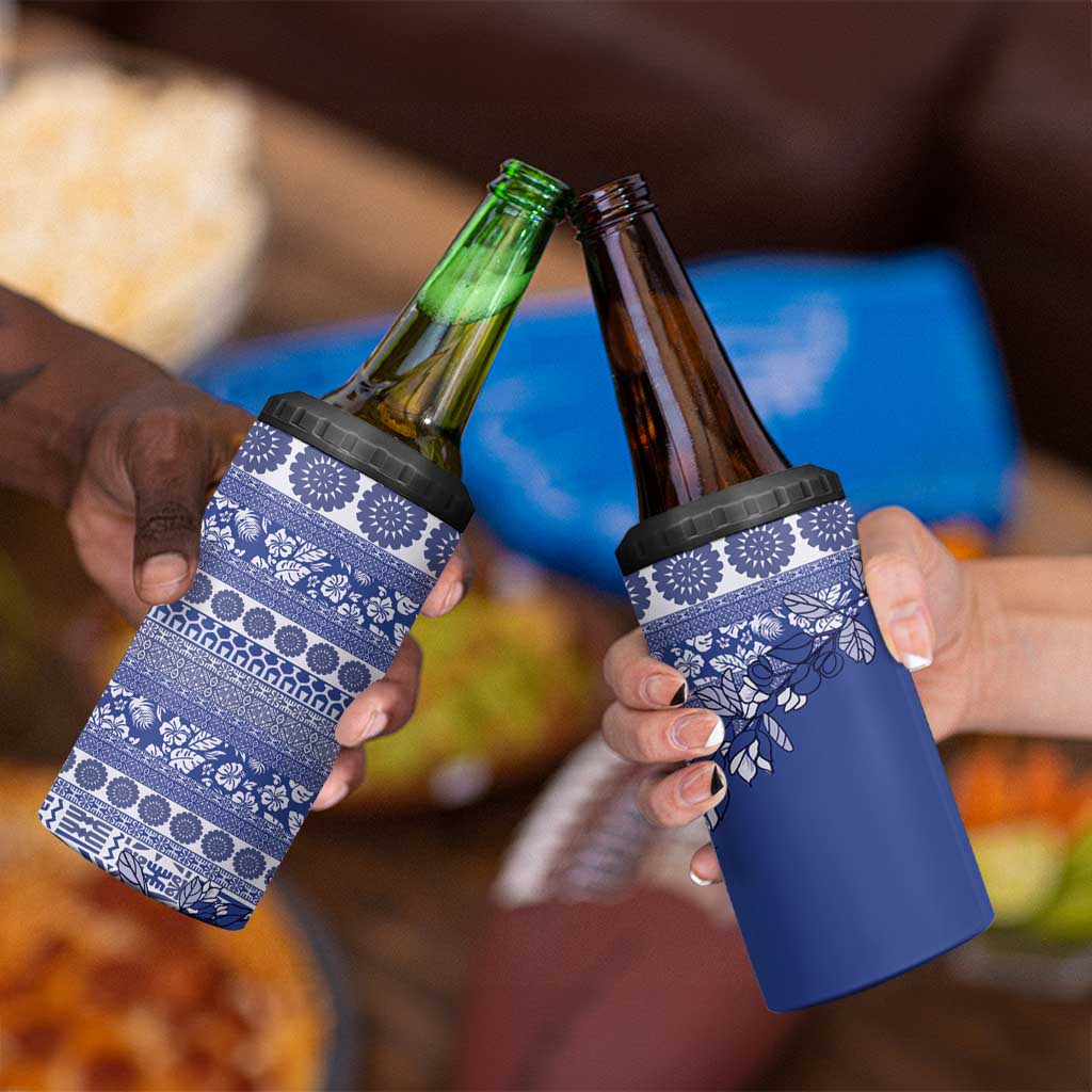 Fiji Marau na Kerisimasi 4 in 1 Can Cooler Tumbler Blue Tagimoucia Tapa Masi Tribal - Polynesian Pride