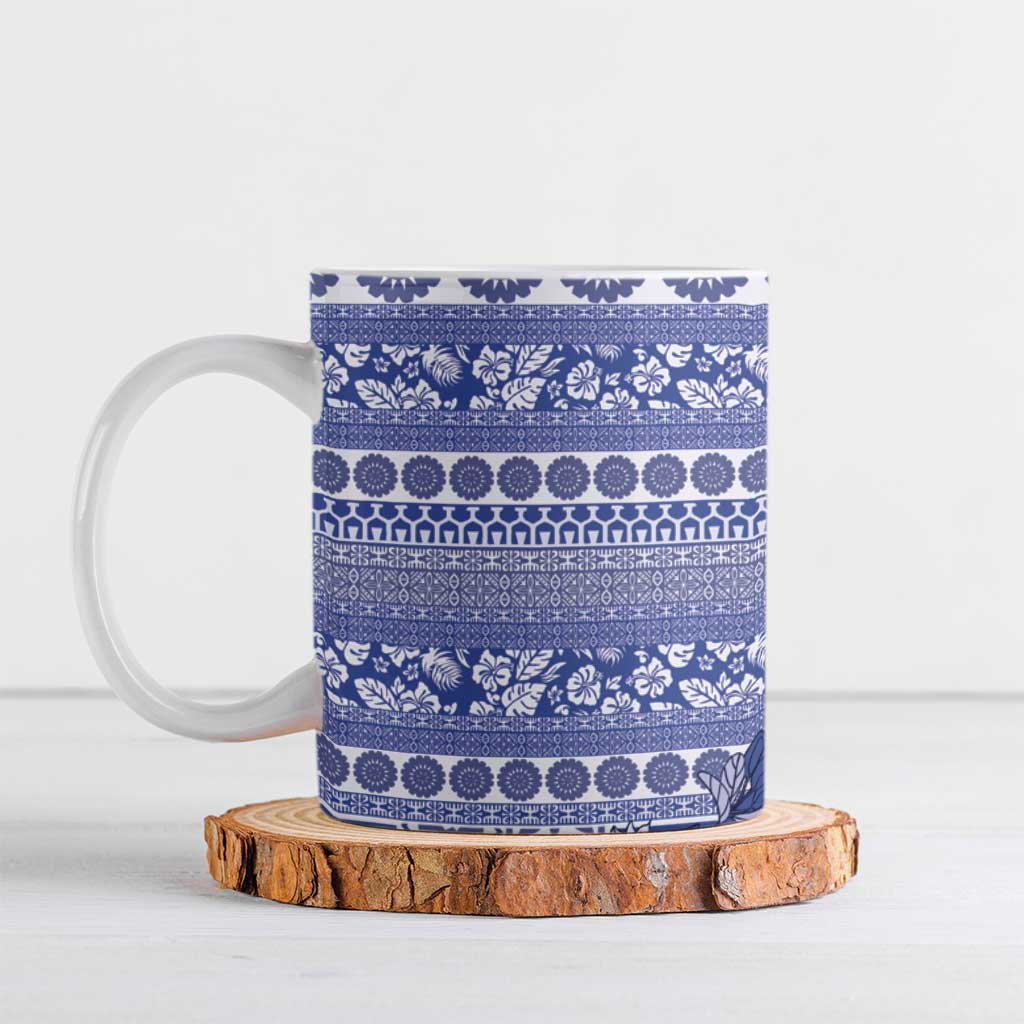 Fiji Marau na Kerisimasi Ceramic Mug Blue Tagimoucia Tapa Masi Tribal - Polynesian Pride