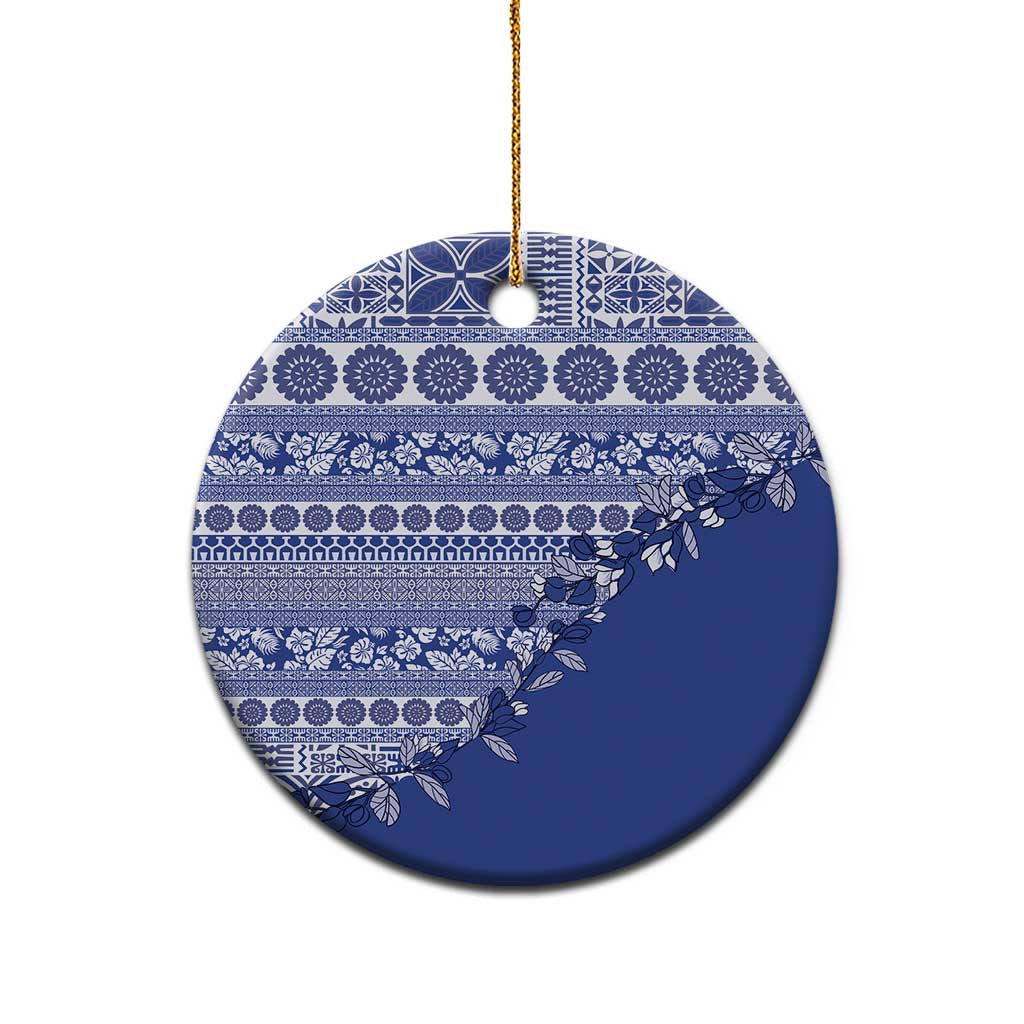 Fiji Marau na Kerisimasi Ceramic Ornament Blue Tagimoucia Tapa Masi Tribal - Polynesian Pride