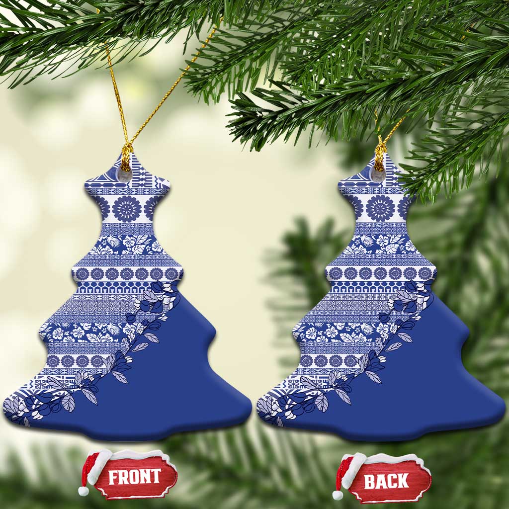 Fiji Marau na Kerisimasi Ceramic Ornament Blue Tagimoucia Tapa Masi Tribal - Polynesian Pride