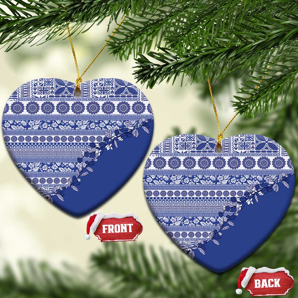 Fiji Marau na Kerisimasi Ceramic Ornament Blue Tagimoucia Tapa Masi Tribal - Polynesian Pride