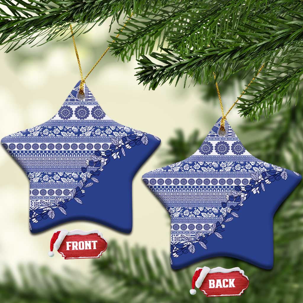 Fiji Marau na Kerisimasi Ceramic Ornament Blue Tagimoucia Tapa Masi Tribal - Polynesian Pride